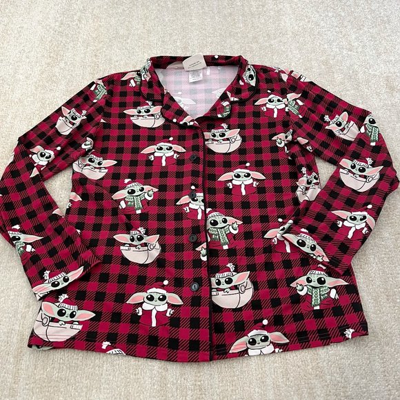 3 for $6 Disney Star Wars Adult Christmas Grogu Baby Yoda Pajamas Top L - Picture 1 of 7